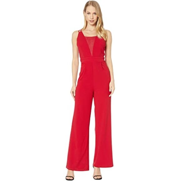 NWT Bebe Red V neck Mesh Jumpsuit Sz10 $139 - Picture 4 of 4